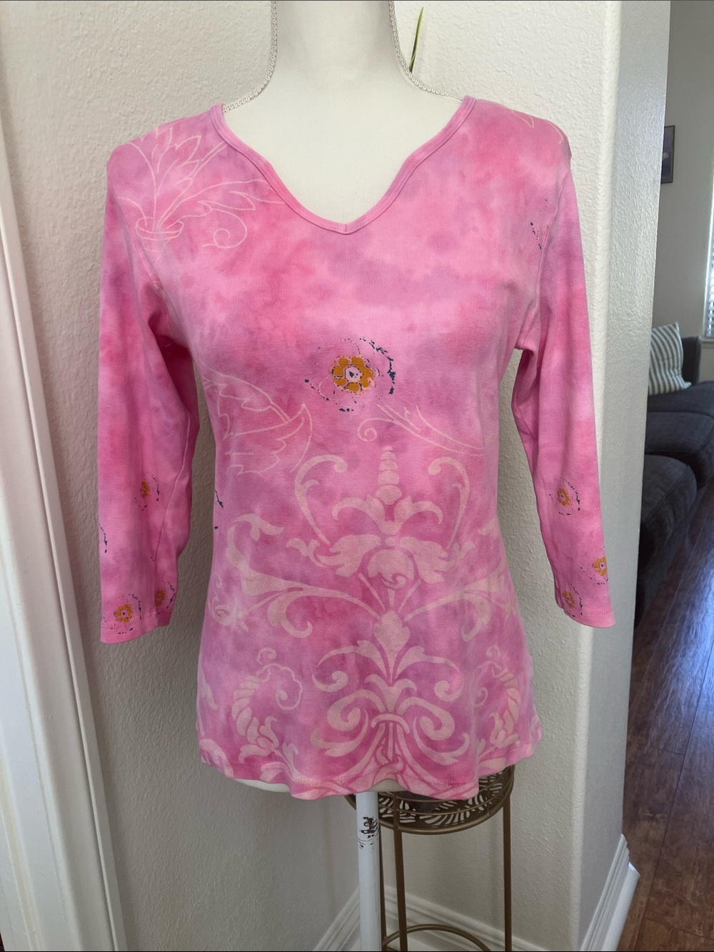 Y2k Women's Pink Top Blouse  3/4 Sleeve Decorative Tee